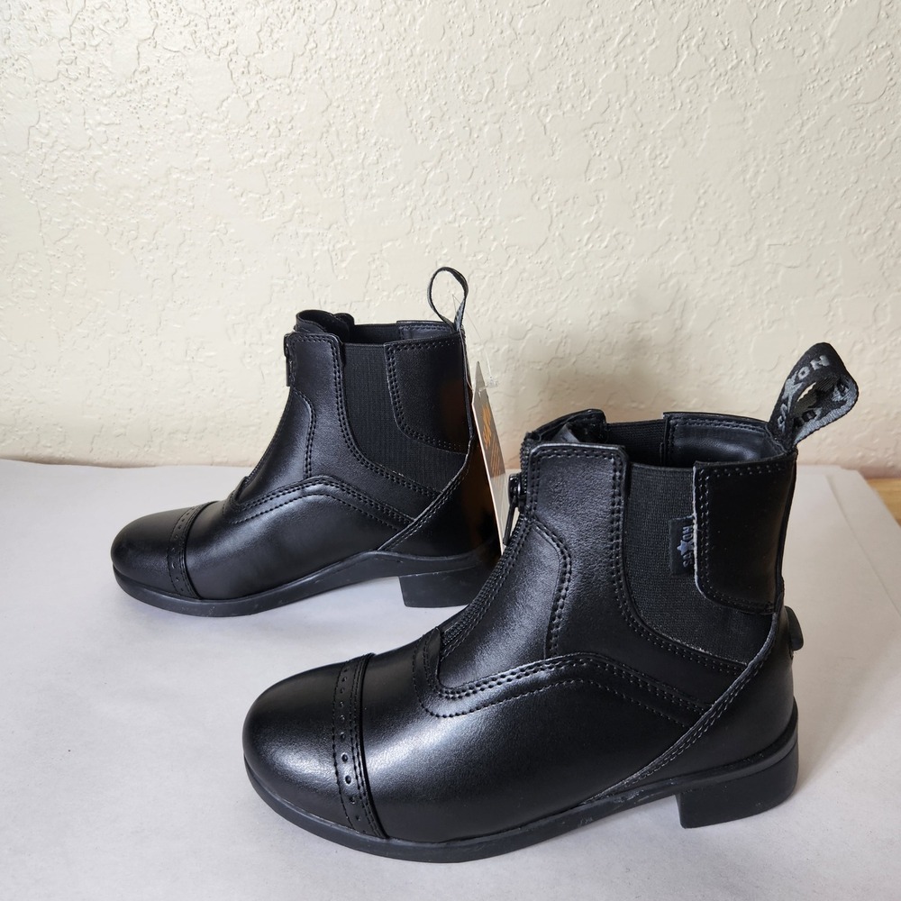 Saxon Syntovia Kids Front Zip Paddock Boots Black Size 1 Equestrian Riding